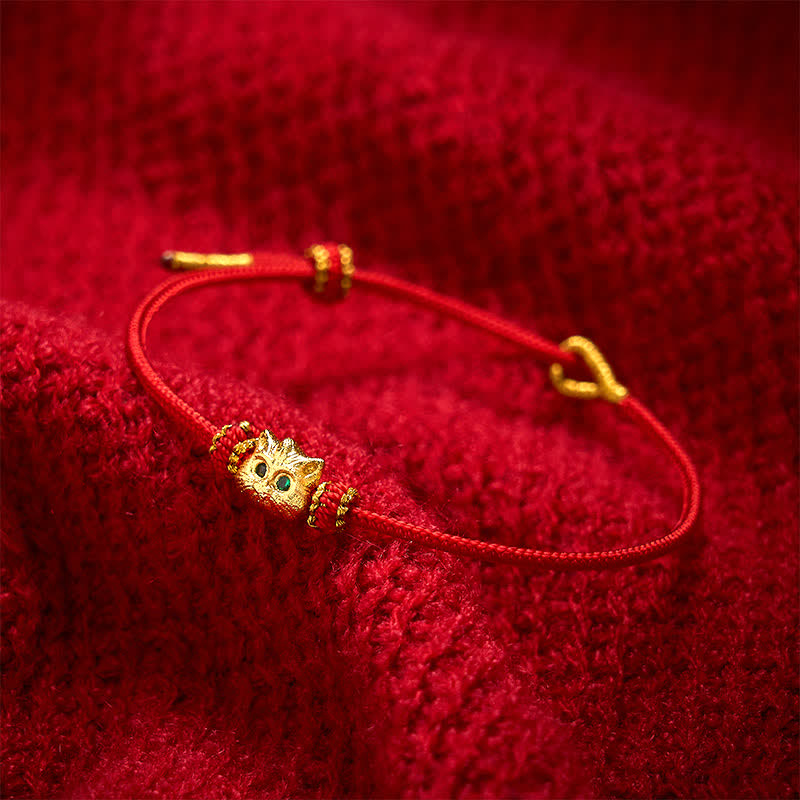 Nimara Ritual Hand Woven Red String Cute Cat Luck Bracelet