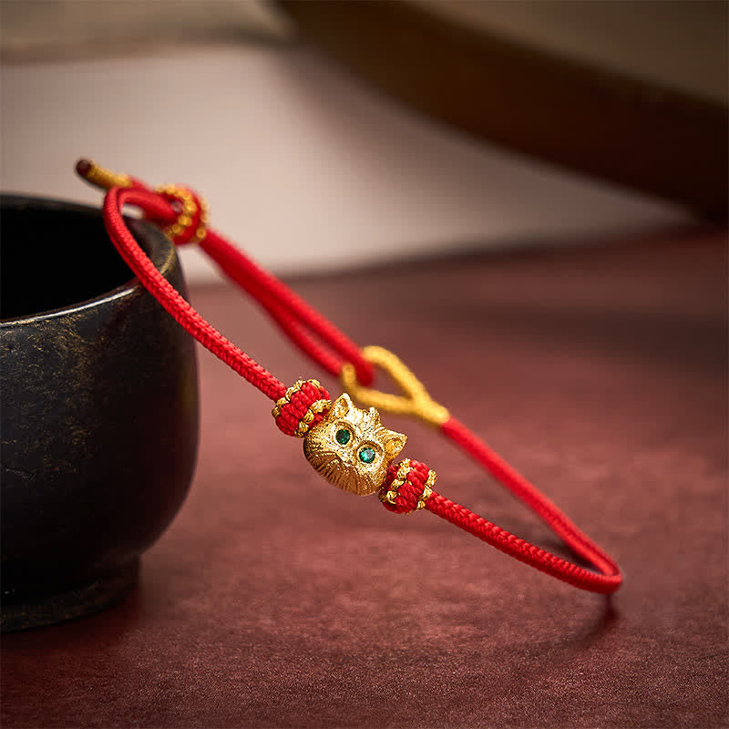 Nimara Ritual Hand Woven Red String Cute Cat Luck Bracelet