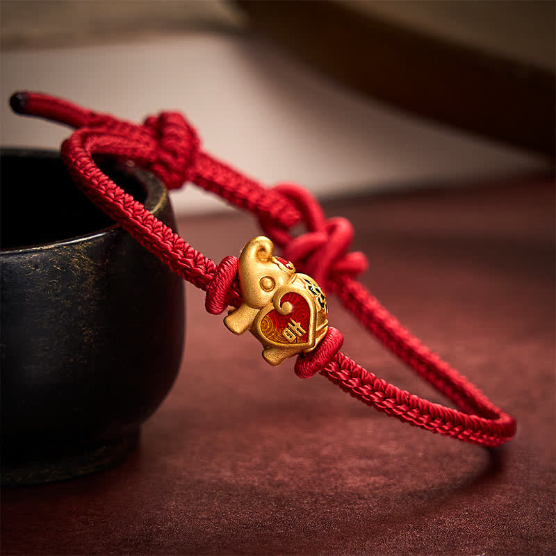 Nimara Ritual Handmade Red String Elephant Love Heart Protection Braided Adjustable Bracelet