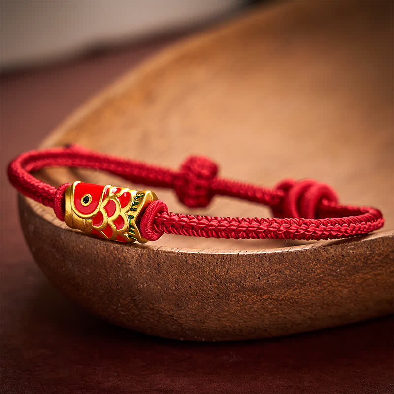 Nimara Ritual Hand-Woven Red String Koi Fish Strength Adjustable Braided Cord Bracelet