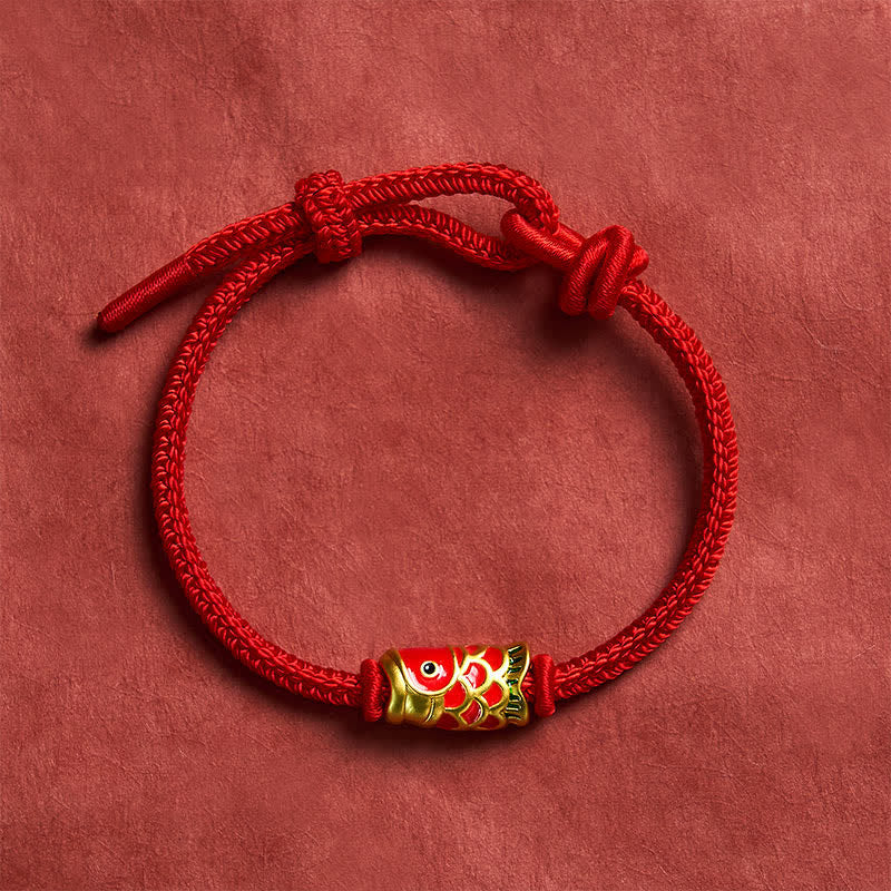 Nimara Ritual Hand-Woven Red String Koi Fish Strength Adjustable Braided Cord Bracelet