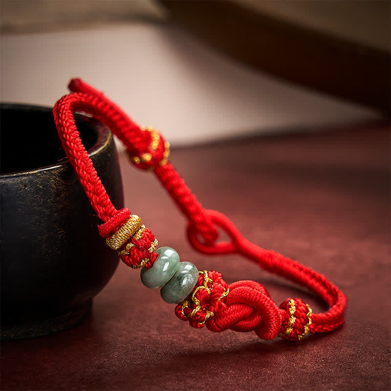 Nimara Ritual Chinese Knotting Luck Jade Hand-Woven Adjustable Bracelet