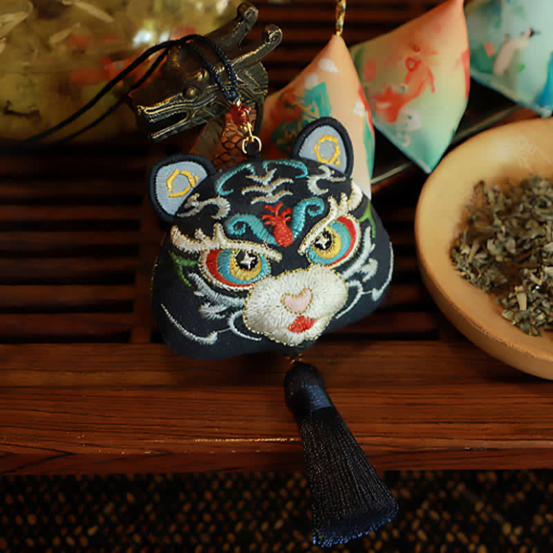 Nimara Ritual Chinese Zodiac Embroidered Dragon Tiger Tassel Luck Cute Animal Decor