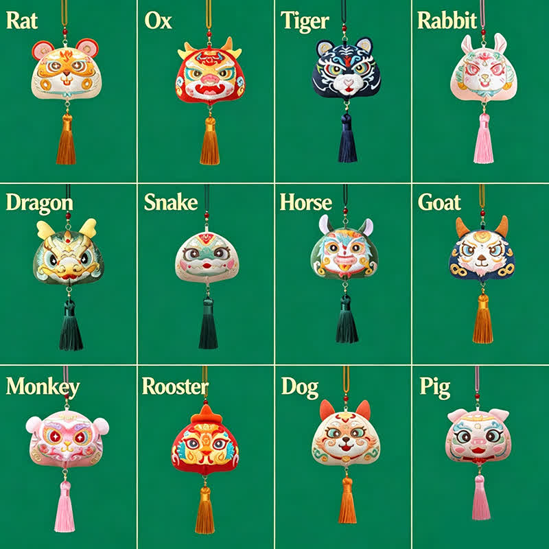 Nimara Ritual Chinese Zodiac Embroidered Dragon Tiger Tassel Luck Cute Animal Decor