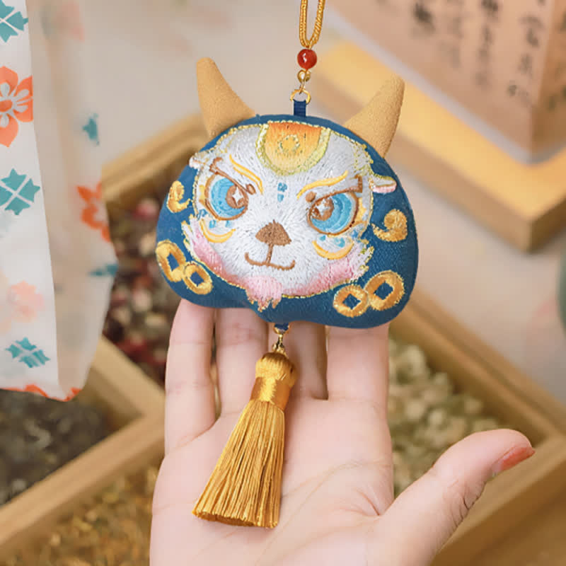 Nimara Ritual Chinese Zodiac Embroidered Dragon Tiger Tassel Luck Cute Animal Decor