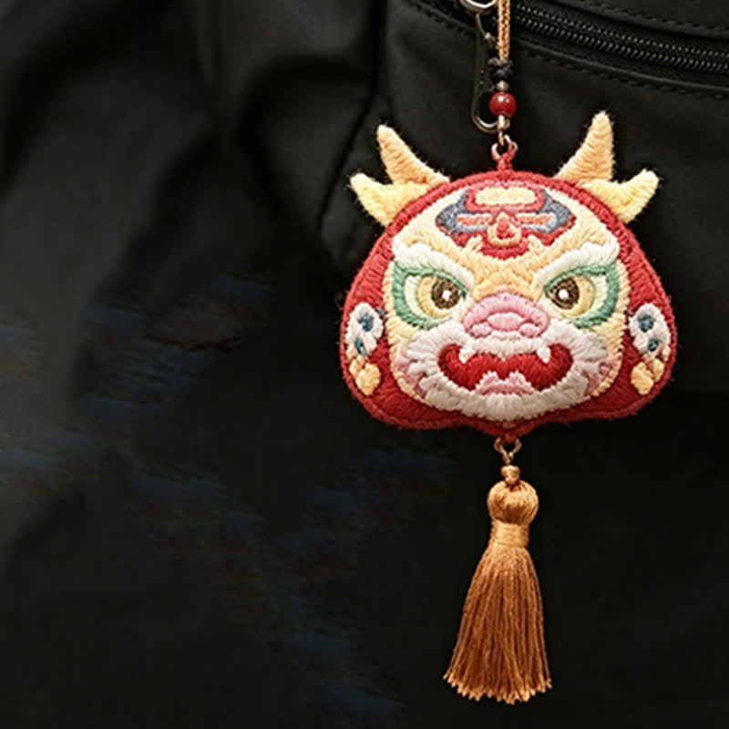 Nimara Ritual Chinese Zodiac Embroidered Dragon Tiger Tassel Luck Cute Animal Decor