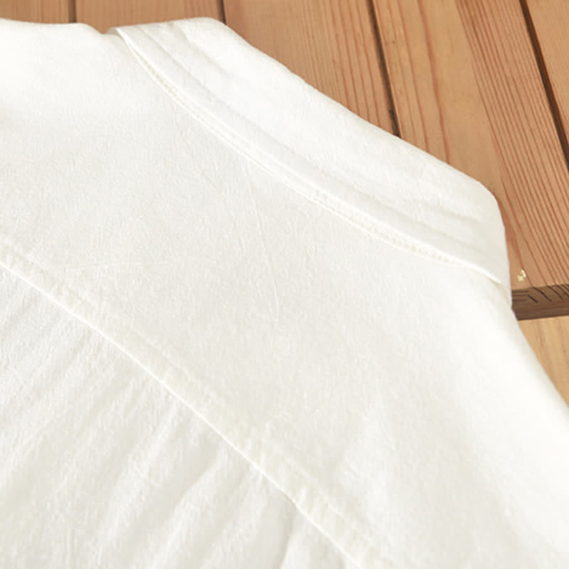 Nimara Ritual Summer Casual Minimalist Button-Up Solid Cotton Linen Men's Short Sleeve Shirts With Pocket