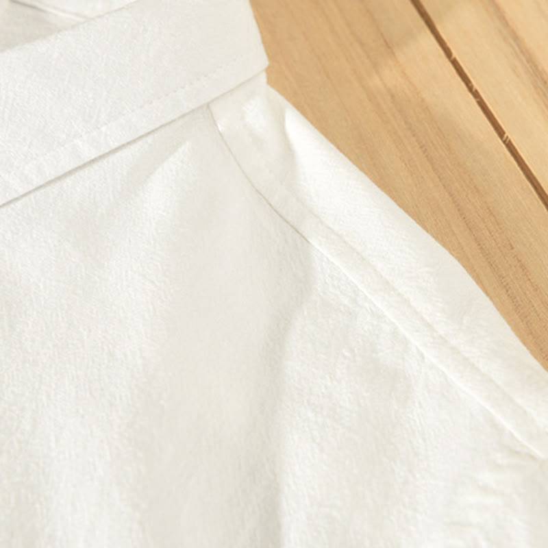 Nimara Ritual Summer Casual Minimalist Button-Up Solid Cotton Linen Men's Short Sleeve Shirts With Pocket
