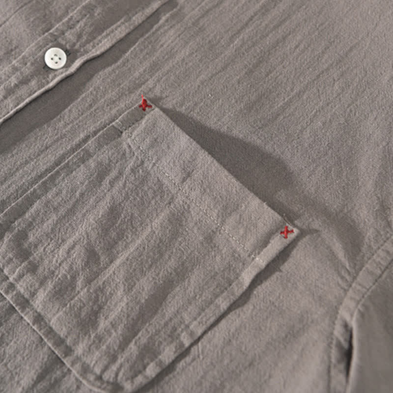 Nimara Ritual Summer Casual Minimalist Button-Up Solid Cotton Linen Men's Short Sleeve Shirts With Pocket