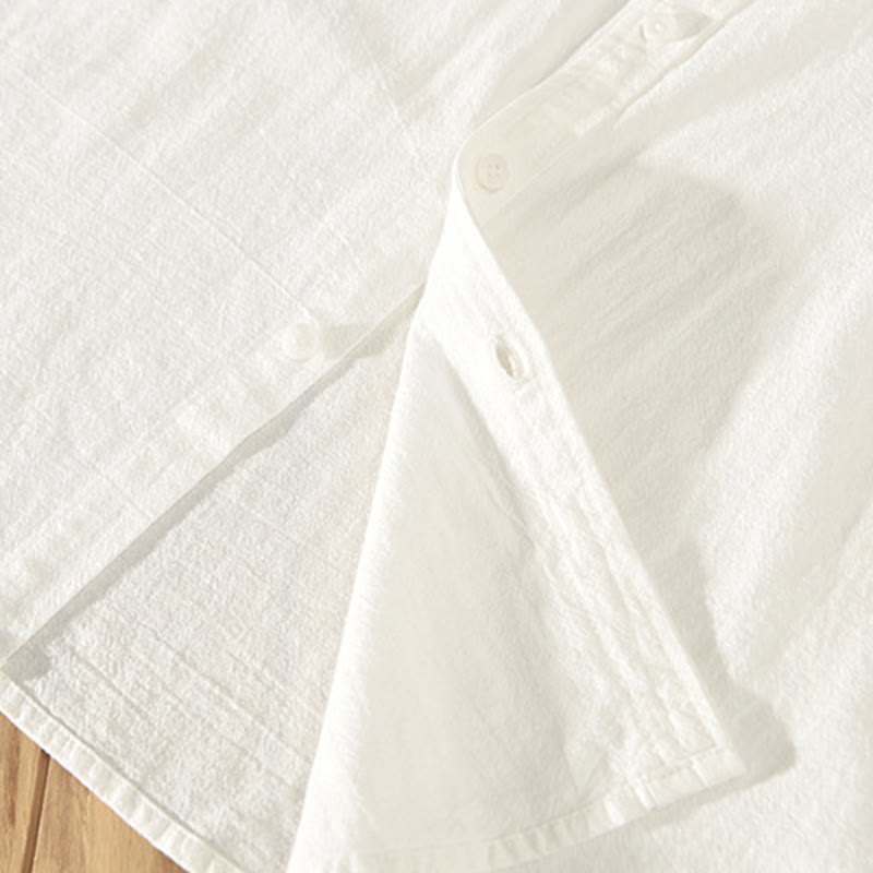 Nimara Ritual Summer Casual Minimalist Button-Up Solid Cotton Linen Men's Short Sleeve Shirts With Pocket
