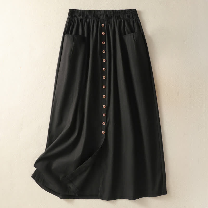 Nimara Ritual Summer Casual Boho Button-Up Solid Women's Skirts With Pockets