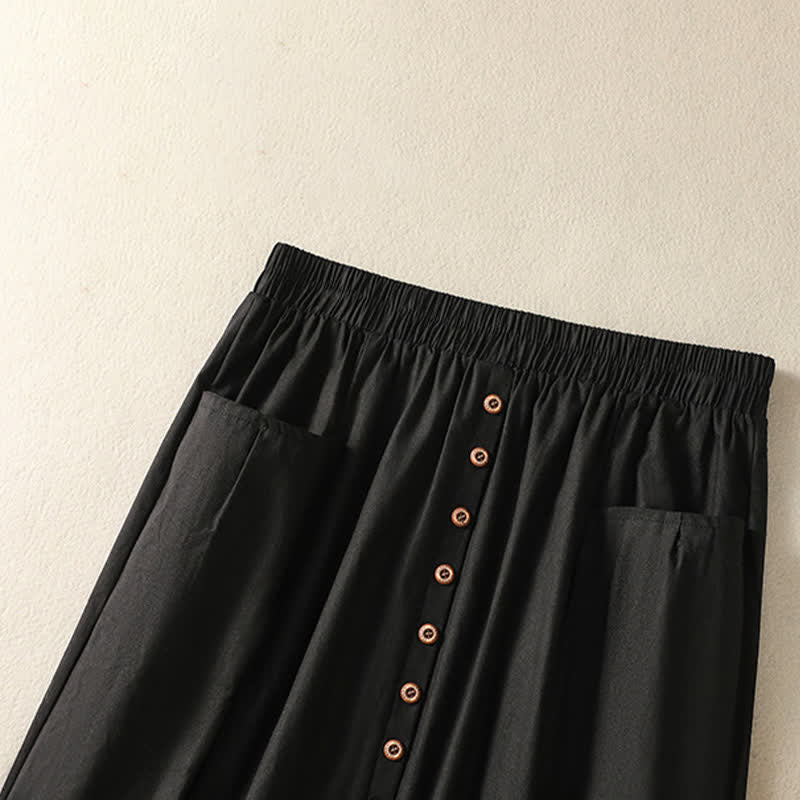 Nimara Ritual Summer Casual Boho Button-Up Solid Women's Skirts With Pockets