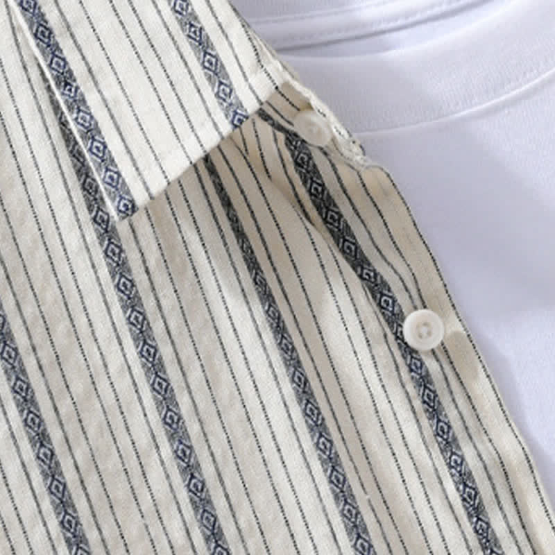 Nimara Ritual Summer Casual Button Up Striped Cotton Men's Short Sleeve Shirts With Patch Pocket