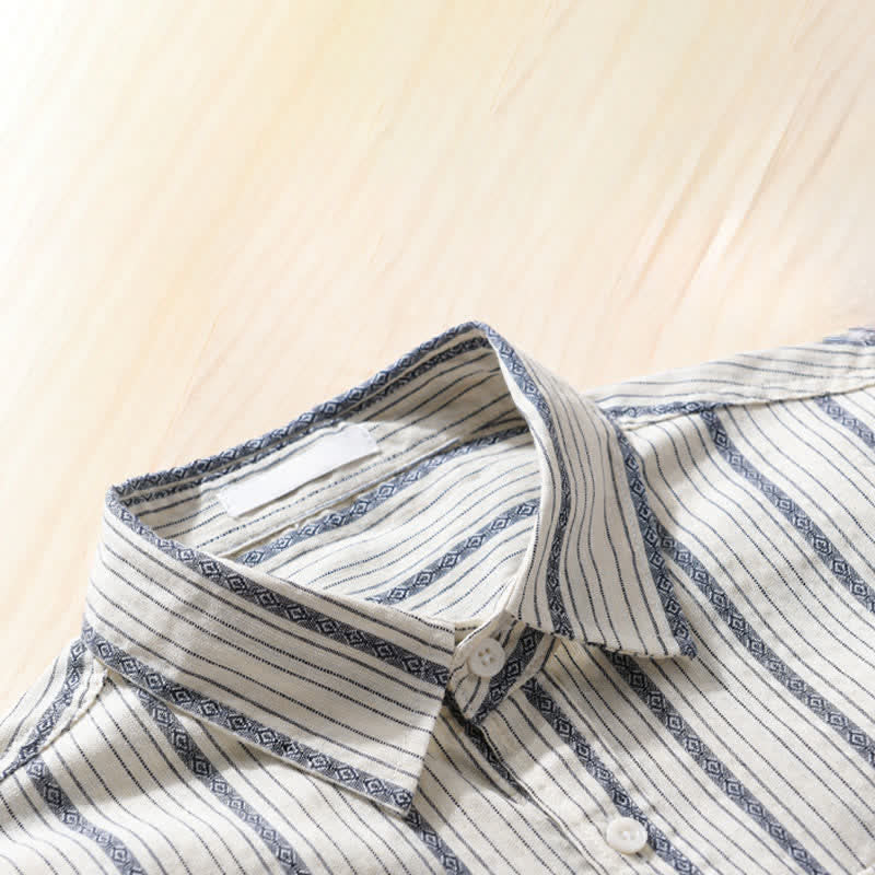 Nimara Ritual Summer Casual Button Up Striped Cotton Men's Short Sleeve Shirts With Patch Pocket