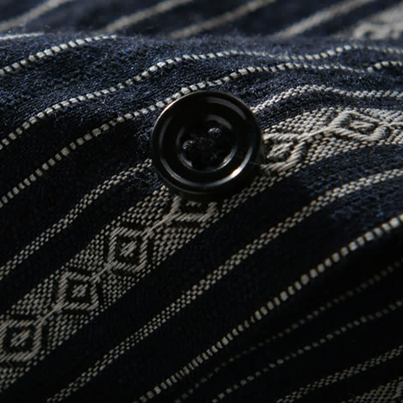Nimara Ritual Summer Casual Button Up Striped Cotton Men's Short Sleeve Shirts With Patch Pocket