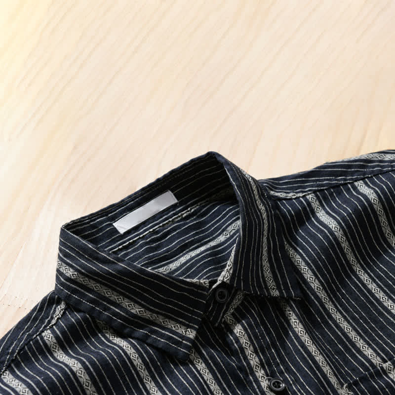 Nimara Ritual Summer Casual Button Up Striped Cotton Men's Short Sleeve Shirts With Patch Pocket
