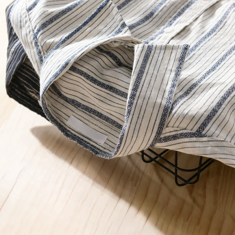 Nimara Ritual Summer Casual Button Up Striped Cotton Men's Short Sleeve Shirts With Patch Pocket