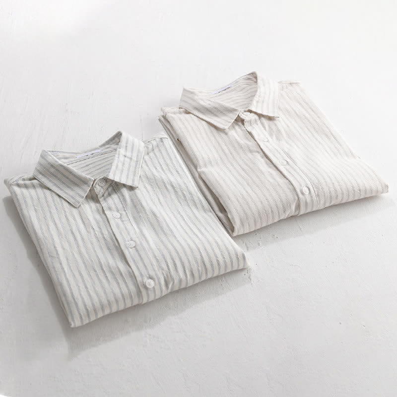 Nimara Ritual Summer Casual Minimalist Half Button Striped Cotton Men's Short Sleeve Shirts