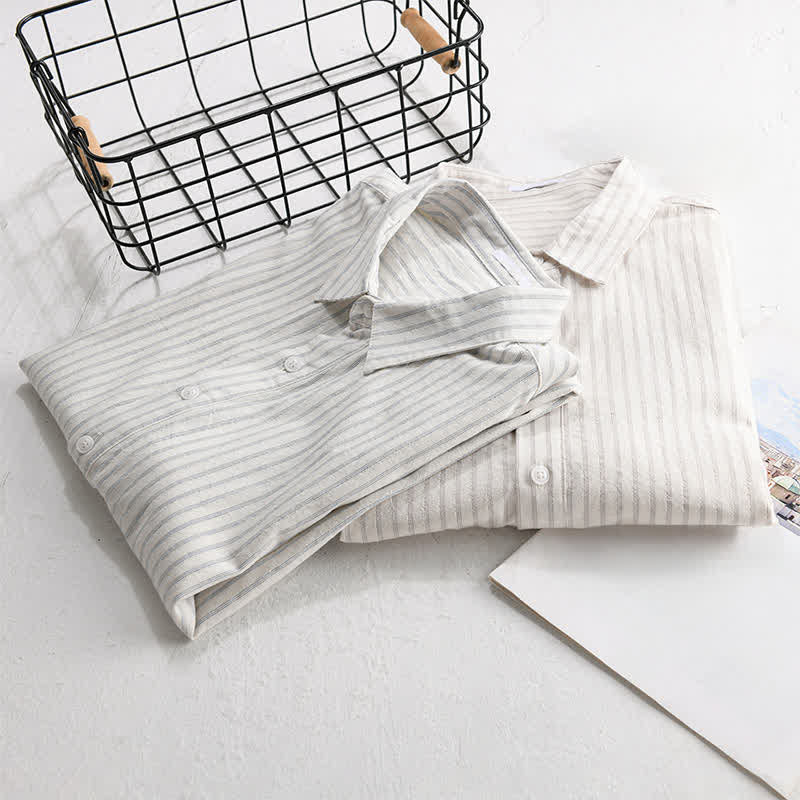 Nimara Ritual Summer Casual Minimalist Half Button Striped Cotton Men's Short Sleeve Shirts