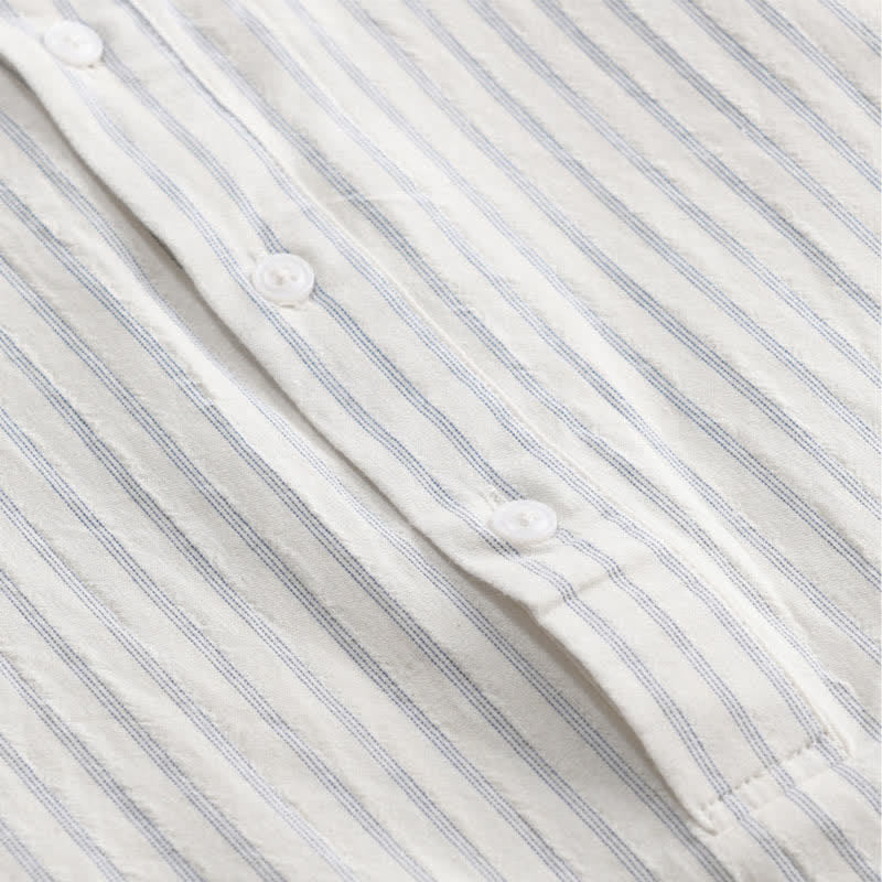 Nimara Ritual Summer Casual Minimalist Half Button Striped Cotton Men's Short Sleeve Shirts