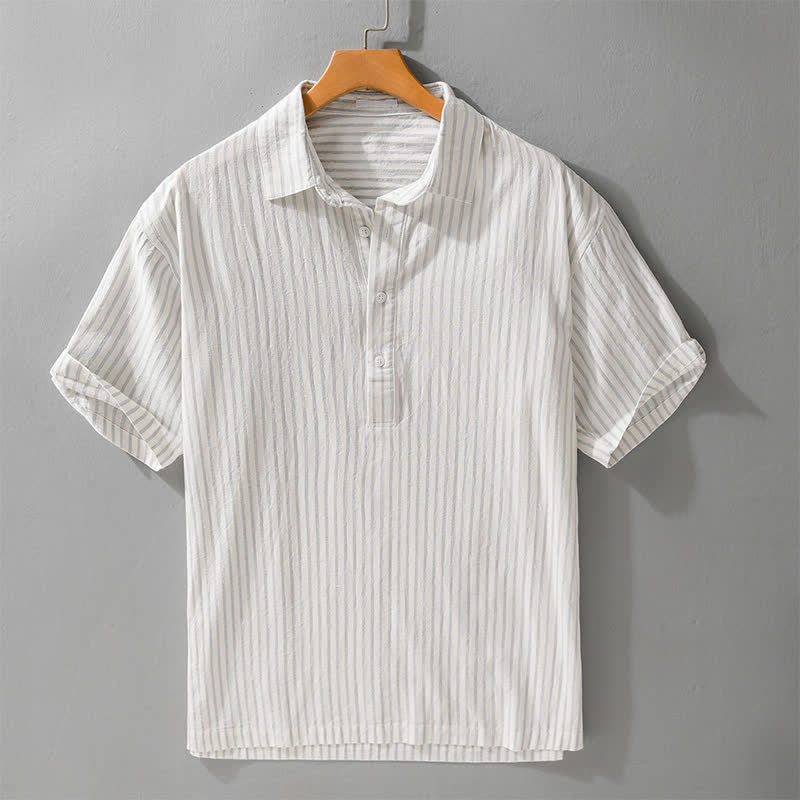 Nimara Ritual Summer Casual Minimalist Half Button Striped Cotton Men's Short Sleeve Shirts