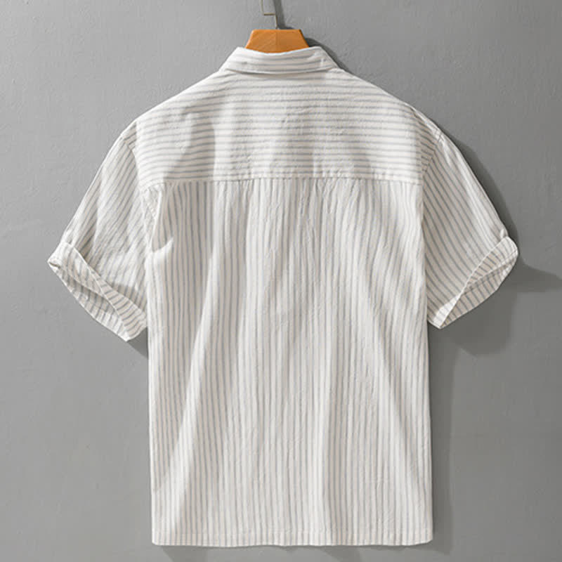 Nimara Ritual Summer Casual Minimalist Half Button Striped Cotton Men's Short Sleeve Shirts