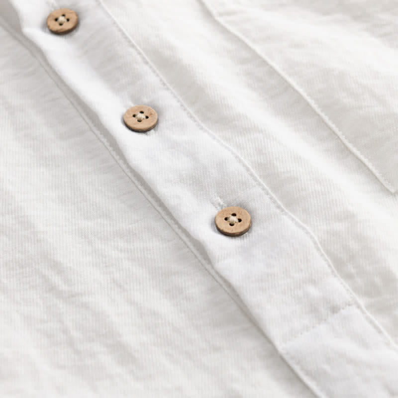 Nimara Ritual Summer Tang Style Casual Mandarin Collar Half Button Solid Men's Short Sleeve Shirts With Patch Pocket