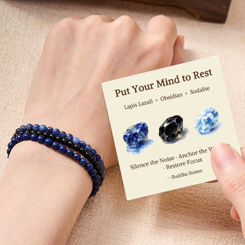 Nimara Ritual 3pcs "Put Your Mind to Rest" Lapis Lazuli Balance Bracelet Includes Gift Message Card