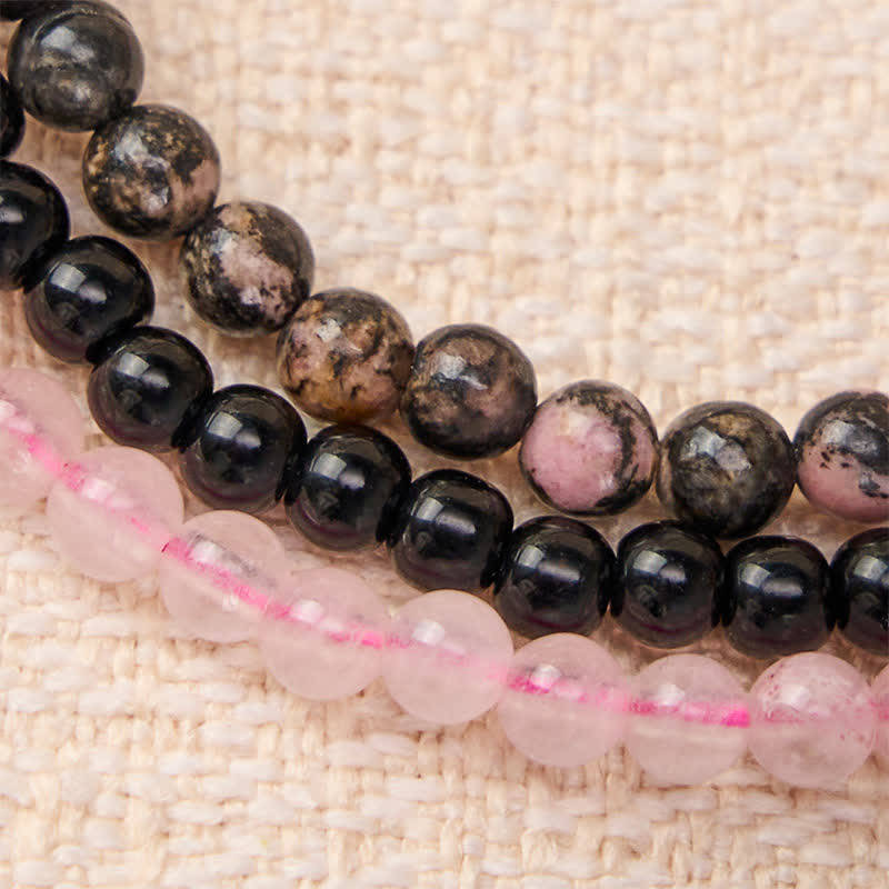 Nimara Ritual 3pcs "Open Your Heart" Rhodonite Healing Bracelet Includes Gift Message Card