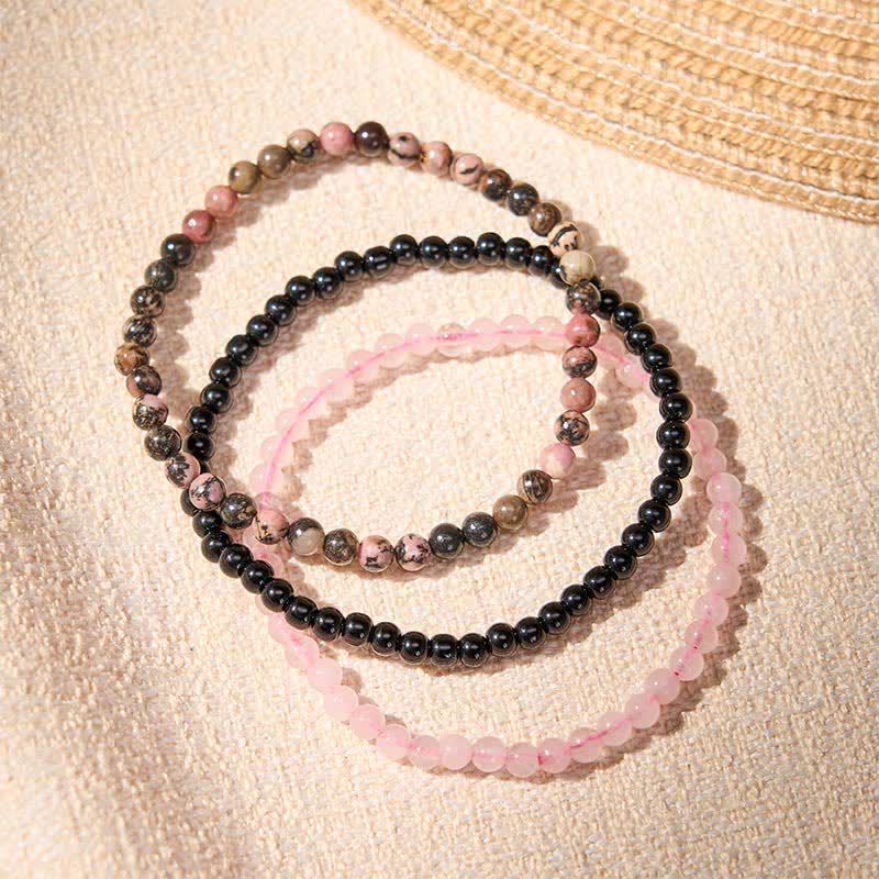 Nimara Ritual 3pcs "Open Your Heart" Rhodonite Healing Bracelet Includes Gift Message Card