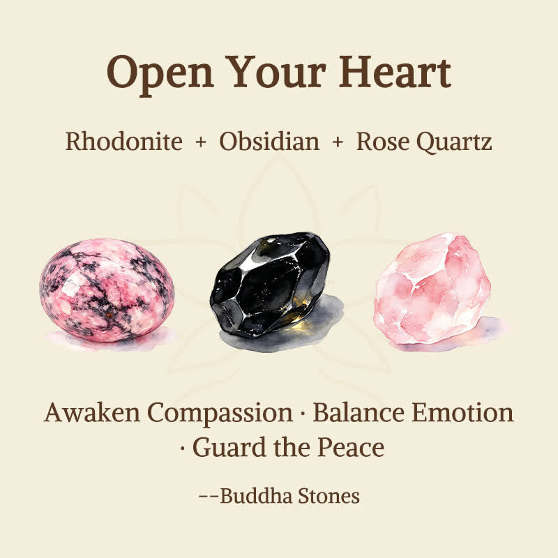 Nimara Ritual 3pcs "Open Your Heart" Rhodonite Healing Bracelet Includes Gift Message Card