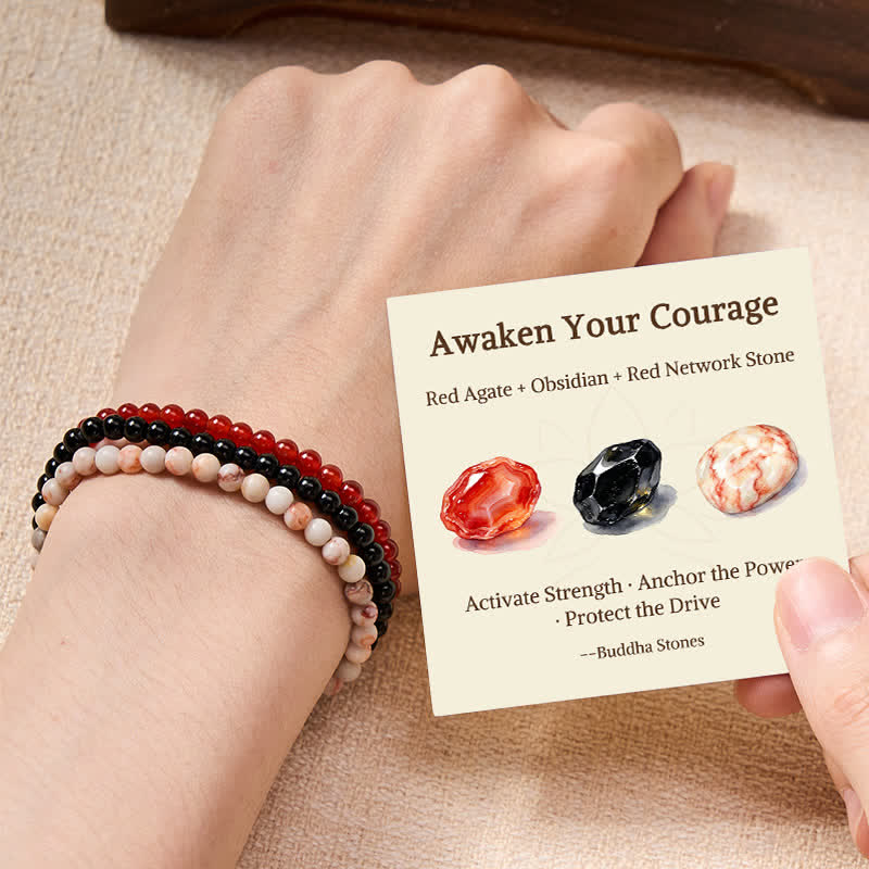 Nimara Ritual 3pcs "Awaken Your Courage" Red Agate Calm Bracelet Includes Gift Message Card
