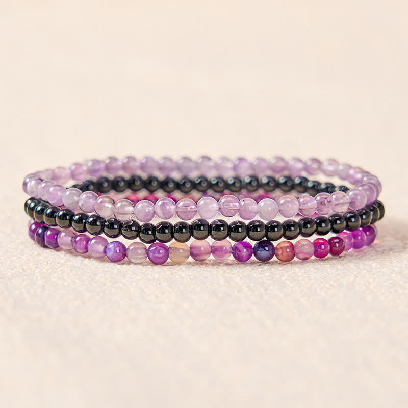 Nimara Ritual 3pcs "Protect Your Inner Calm" Purple Striped Agate Bracelet Includes Gift Message Card