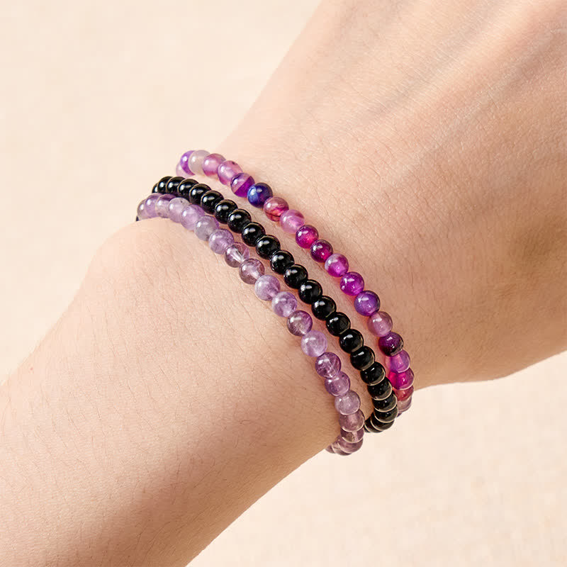 Nimara Ritual 3pcs "Protect Your Inner Calm" Purple Striped Agate Bracelet Includes Gift Message Card