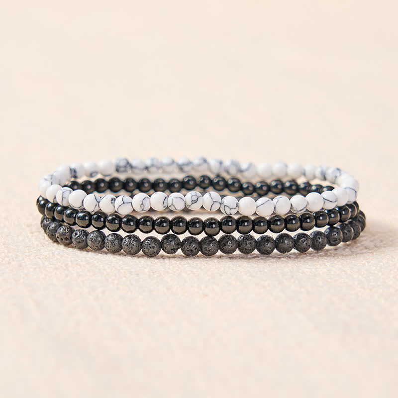 Nimara Ritual 3pcs "Clear the Negative Energy" Lava Rock Support Bracelet Includes Gift Message Card