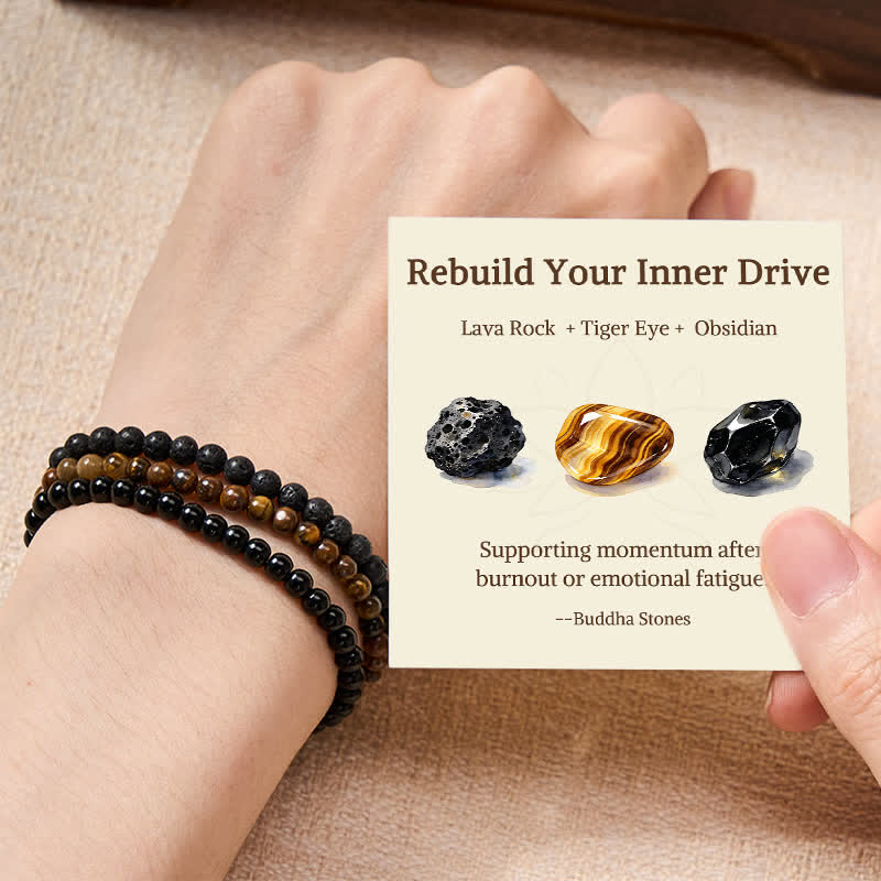 Nimara Ritual 3pcs "Rebuild Your Inner Drive" Lava Rock Calm Bracelet Includes Gift Message Card