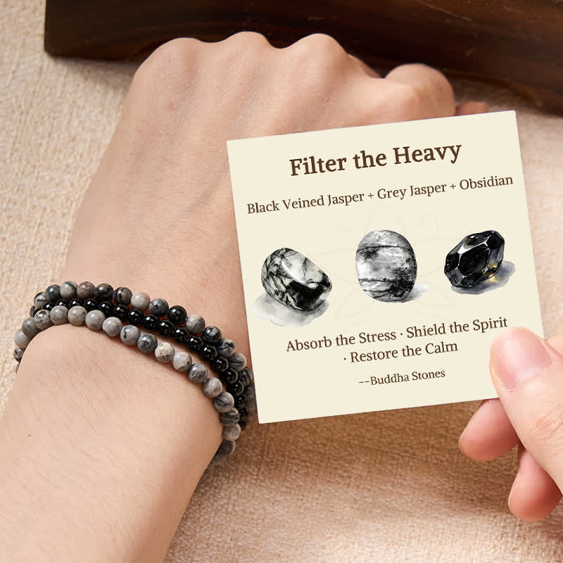 Nimara Ritual 3pcs "Filter the Heavy" Black Veined Strength Bracelet Includes Gift Message Card