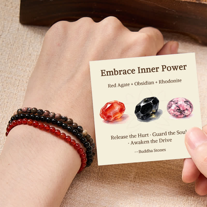 Nimara Ritual 3pcs "Embrace Inner Power" Red Agate Confidence Bracelet Includes Gift Message Card