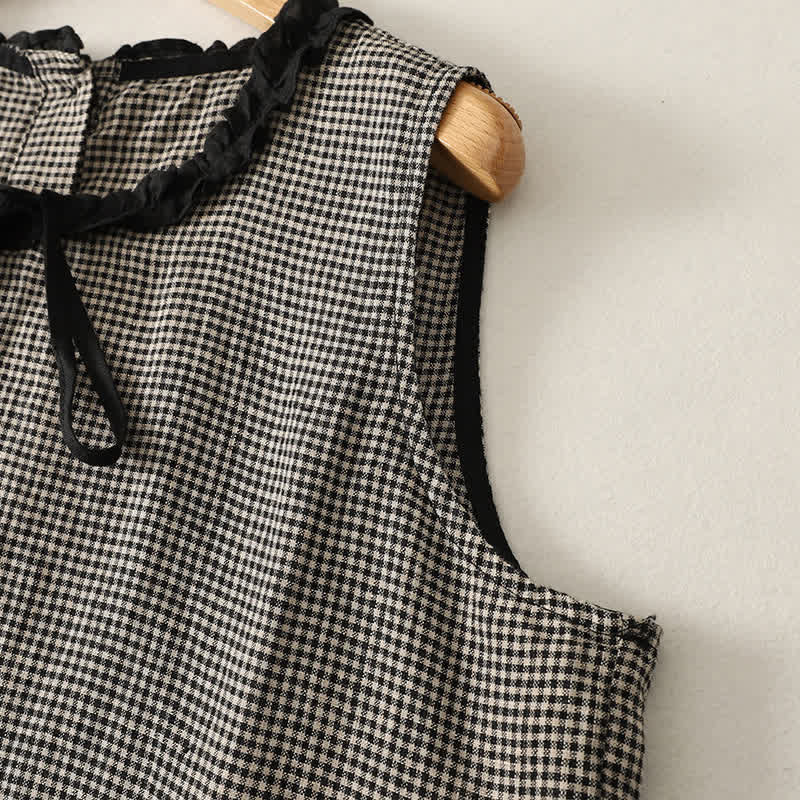 Nimara Ritual Summer Casual Vintage Plaid Back Button-Up Tank Top Women's Sleeveless Shirts