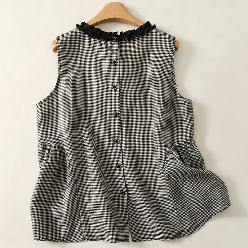 Nimara Ritual Summer Casual Vintage Plaid Back Button-Up Tank Top Women's Sleeveless Shirts