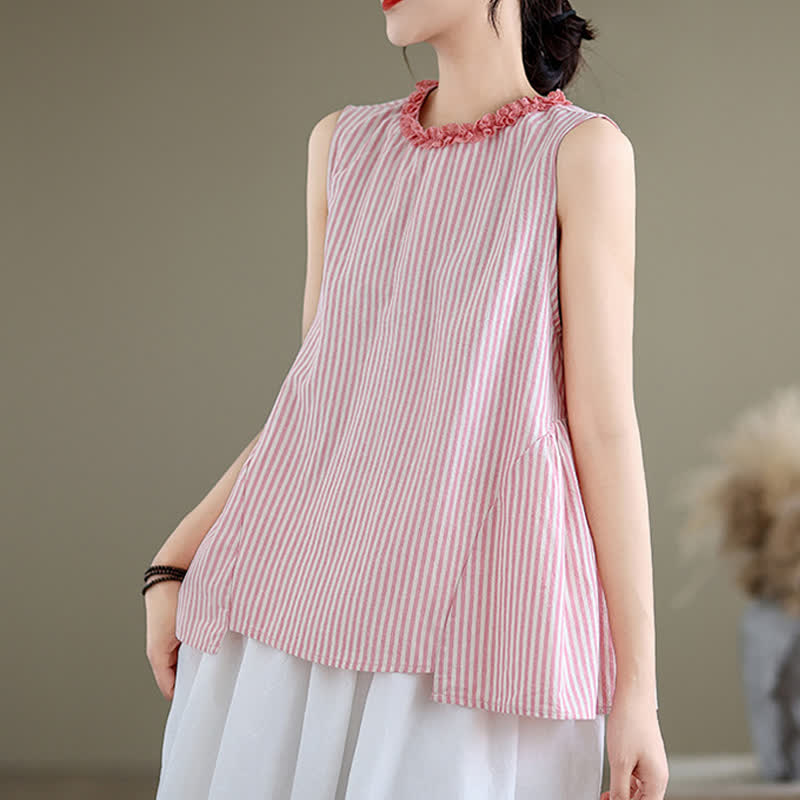 Nimara Ritual Summer Casual Elegant Side Slit Striped Crew Neck Tank Top Women's Sleeveless Shirts