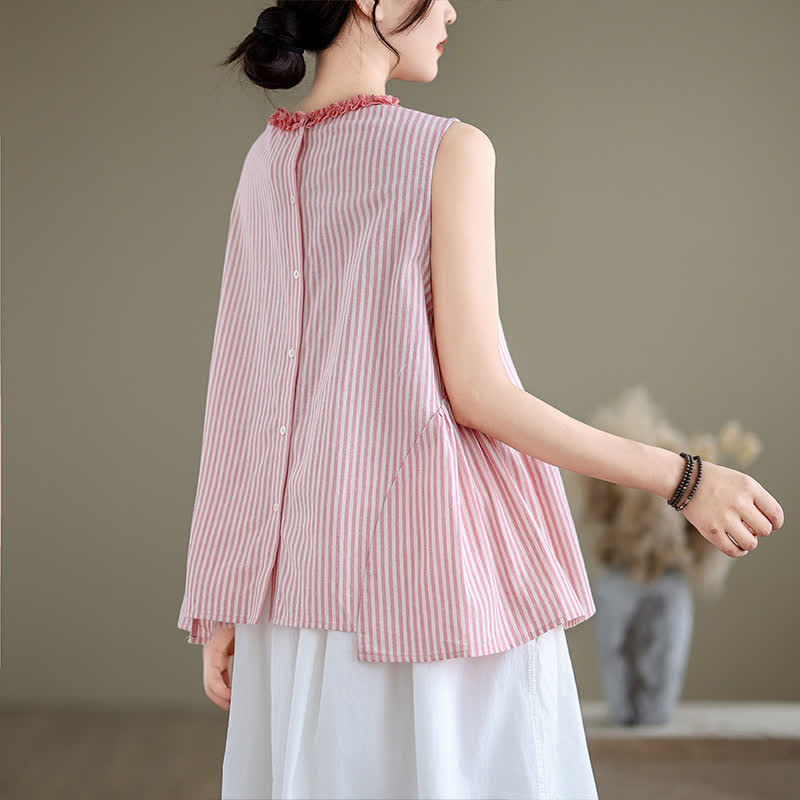 Nimara Ritual Summer Casual Elegant Side Slit Striped Crew Neck Tank Top Women's Sleeveless Shirts