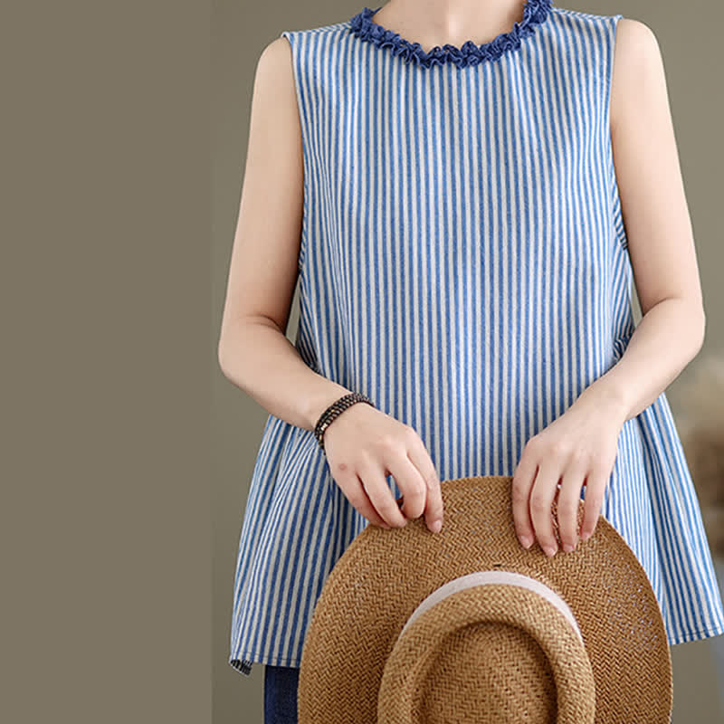 Nimara Ritual Summer Casual Elegant Side Slit Striped Crew Neck Tank Top Women's Sleeveless Shirts