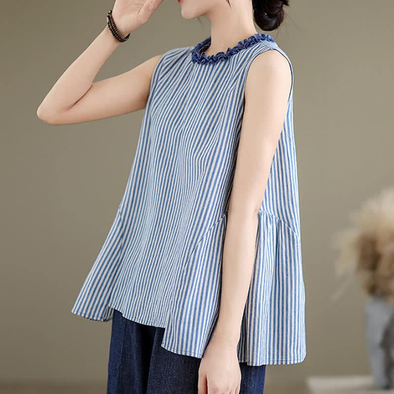 Nimara Ritual Summer Casual Elegant Side Slit Striped Crew Neck Tank Top Women's Sleeveless Shirts