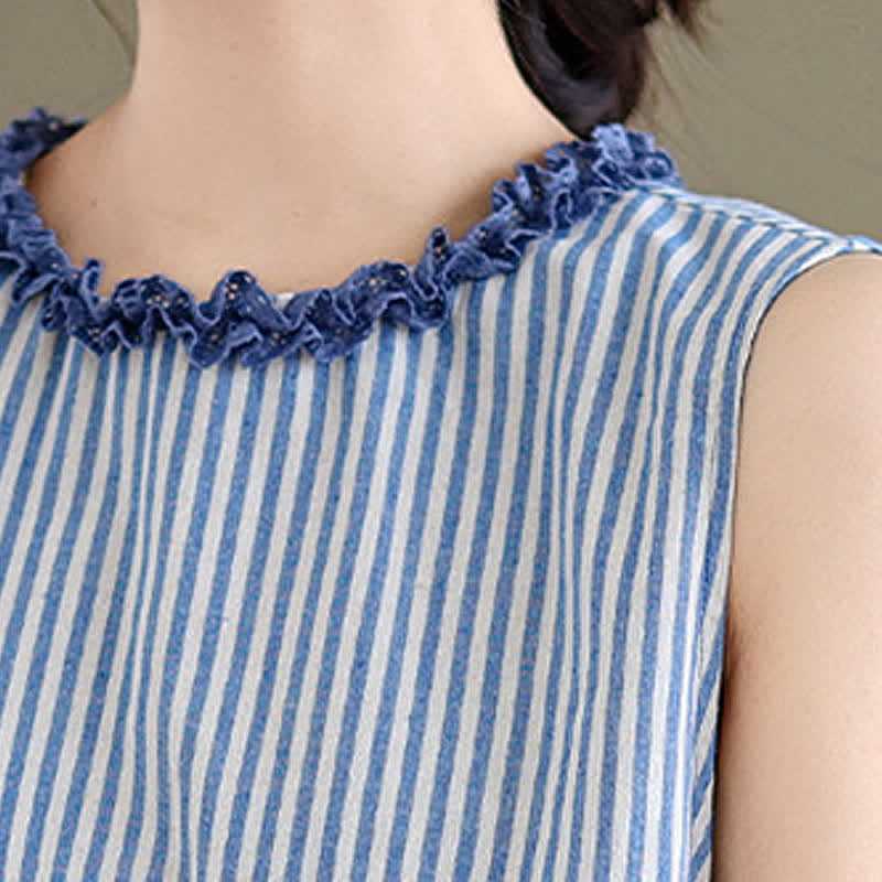 Nimara Ritual Summer Casual Elegant Side Slit Striped Crew Neck Tank Top Women's Sleeveless Shirts