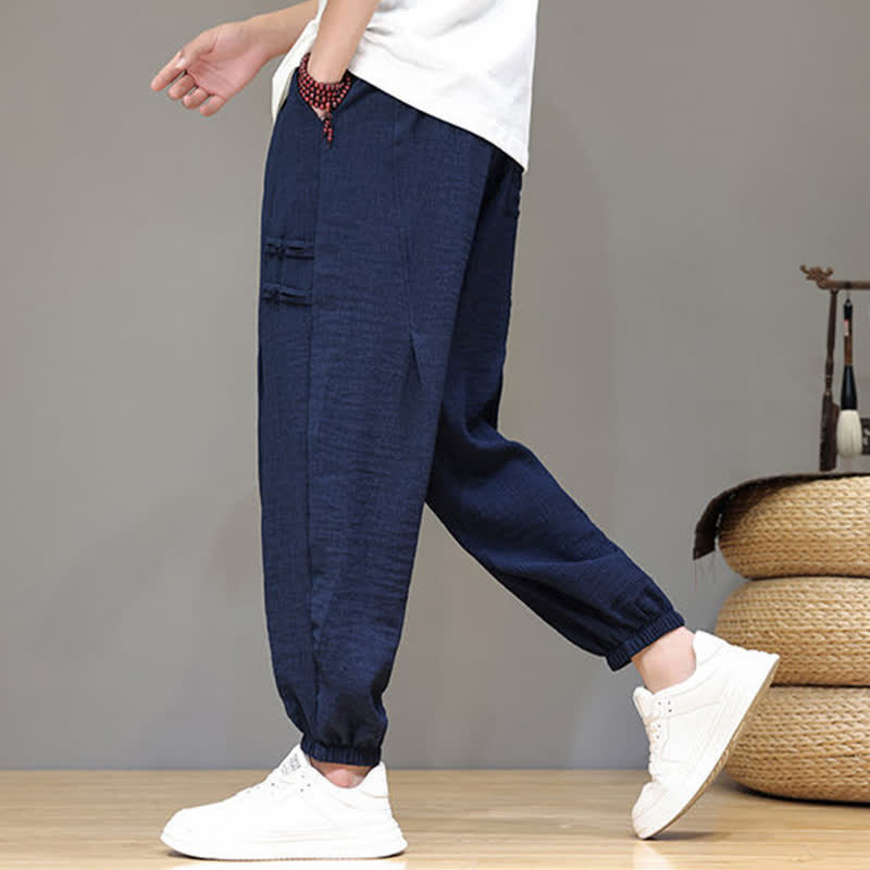 Nimara Ritual Summer Casual Tang Style Solid Cropped Pants Men's Harem Pants With Pockets
