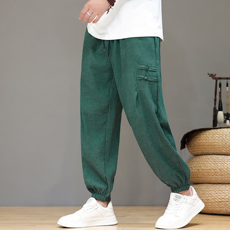 Nimara Ritual Summer Casual Tang Style Solid Cropped Pants Men's Harem Pants With Pockets