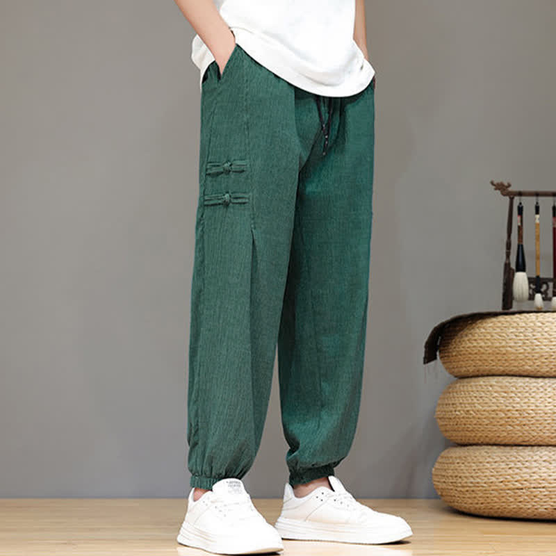 Nimara Ritual Summer Casual Tang Style Solid Cropped Pants Men's Harem Pants With Pockets