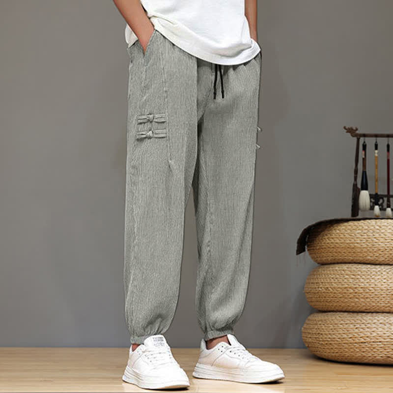 Nimara Ritual Summer Casual Tang Style Solid Cropped Pants Men's Harem Pants With Pockets