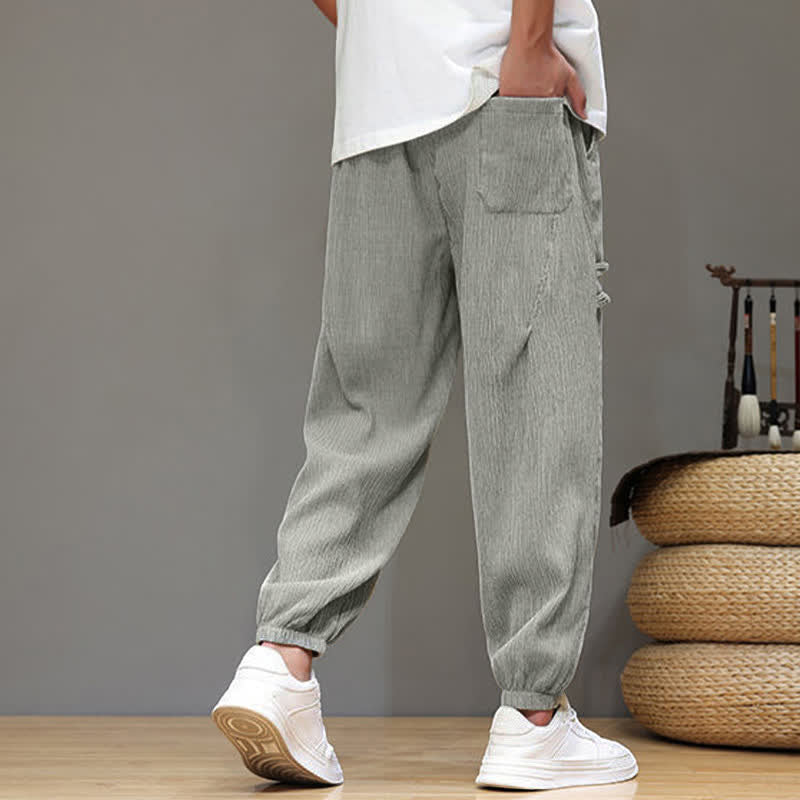 Nimara Ritual Summer Casual Tang Style Solid Cropped Pants Men's Harem Pants With Pockets